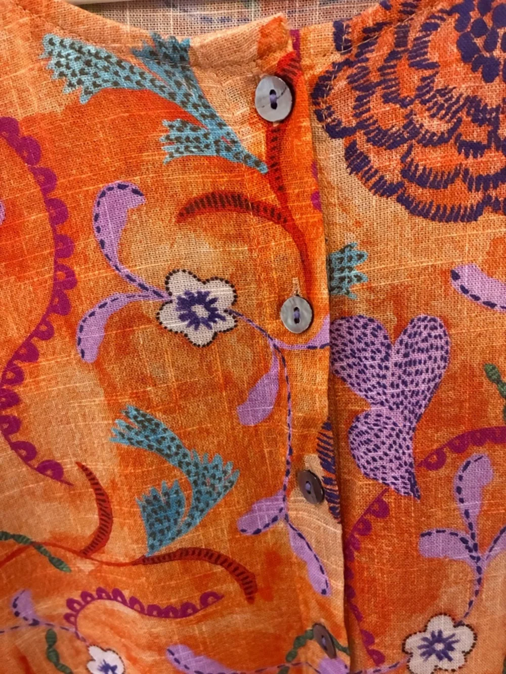 GUDRUN SJODEN like new Orange Floral organic cotton Maxi Dress w Purple Accents - Picture 4 of 9